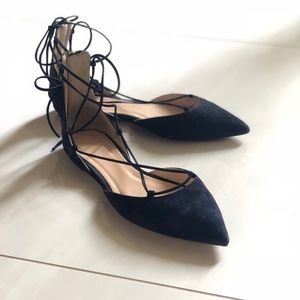 J Crew Suede Lace-Up Pointed Toe Flats